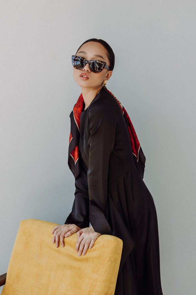 Stylish Woman in Scarf and Sunglasses