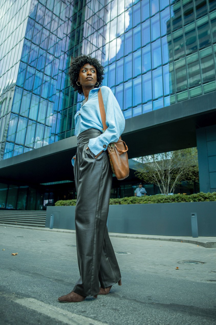 Stylish Woman Crossing the Street